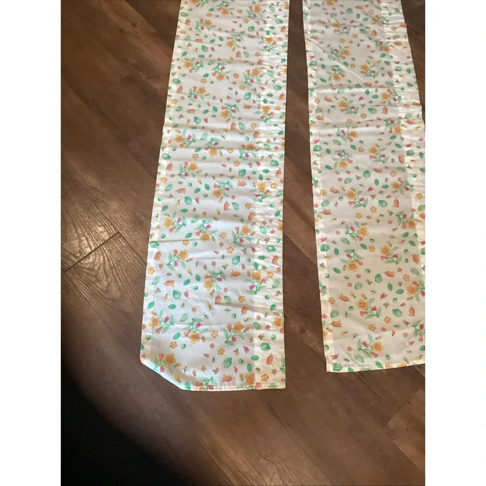 Vtg 1980s Home Curtain Corp Bees Flowers Blue Valance Set 52x11 Cottage Kitchen